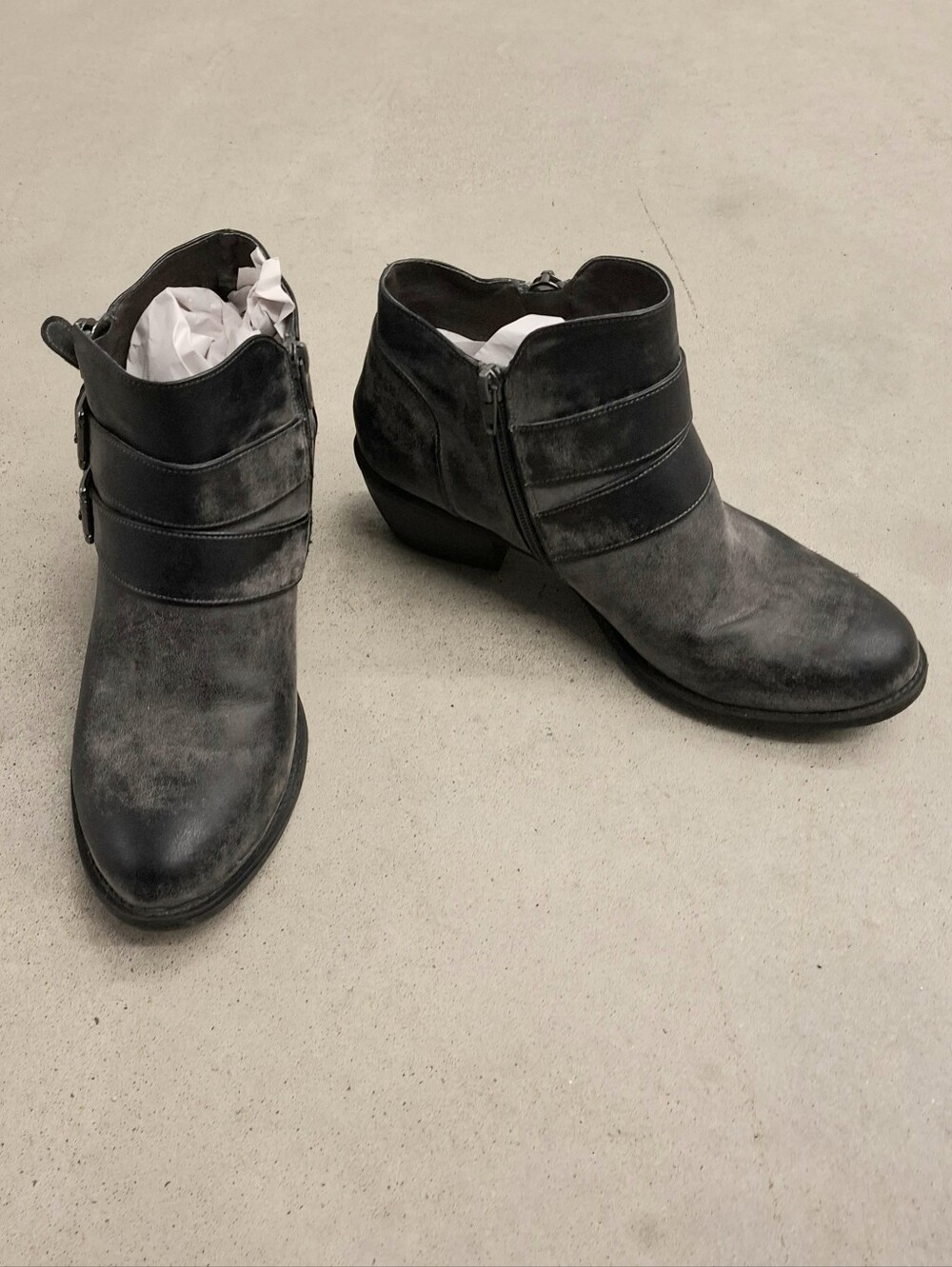 Nicole Rustic Distressed Black Faux Leather Ankle Boots 8.5